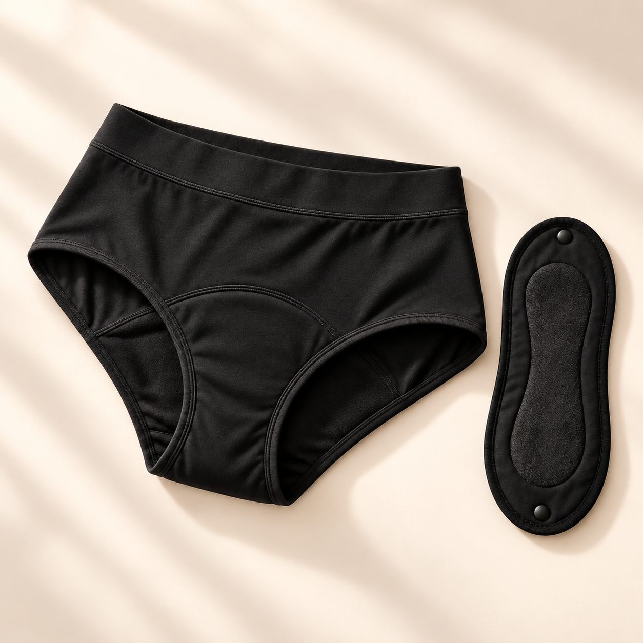 Black underwear and its removable pad